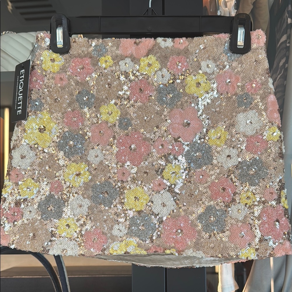 Etiquette floral sequin rose gold mini skirt S